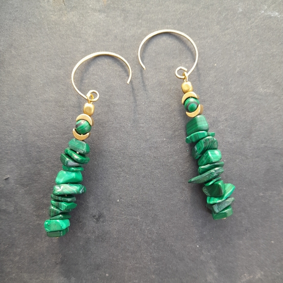 SOLD! Malachite Moon Stack Earrings - Handmade - Picture 3 of 3